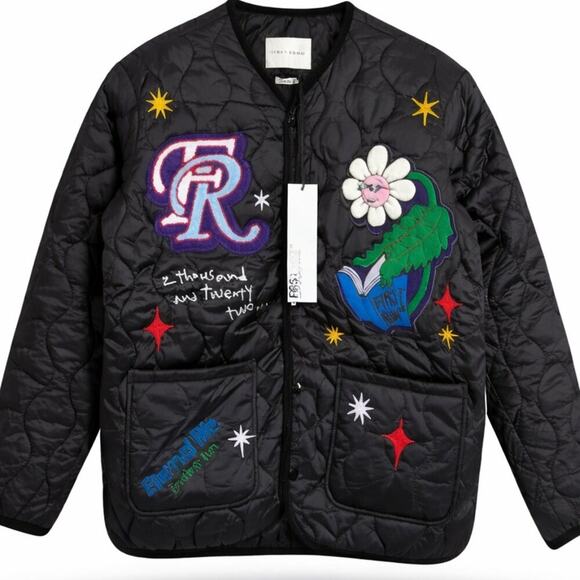 First Row Denim Sunshine Bomber Jacket NWT Black Small Streetwear - Picture 6 of 7